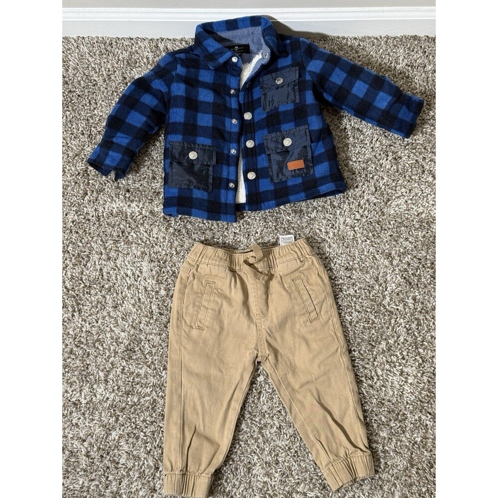 7 For All Mankind Toddler Boys 12M Blue Plaid Jacket Jogger Set7 For All Mankind